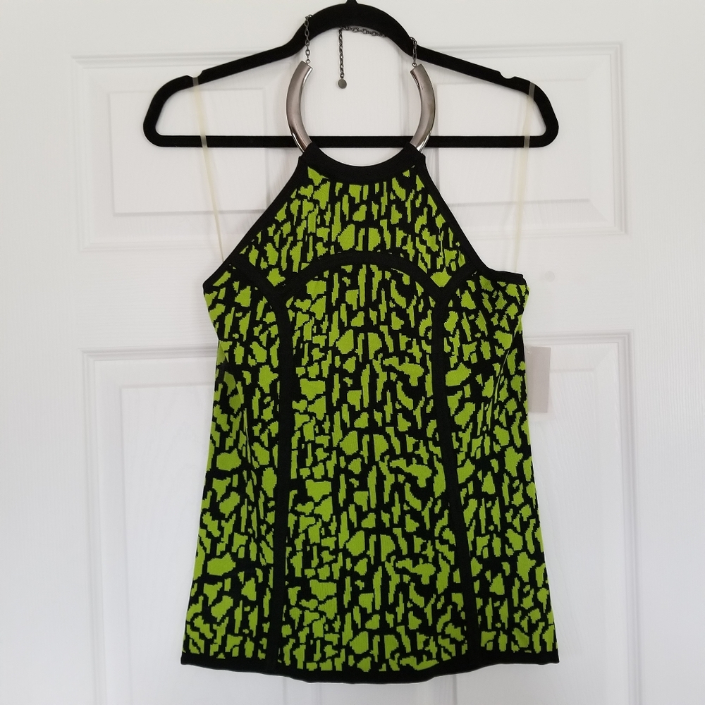 Carmen Marc Valvo Women's Green and Black Halter Shirt, Size Medium NWT